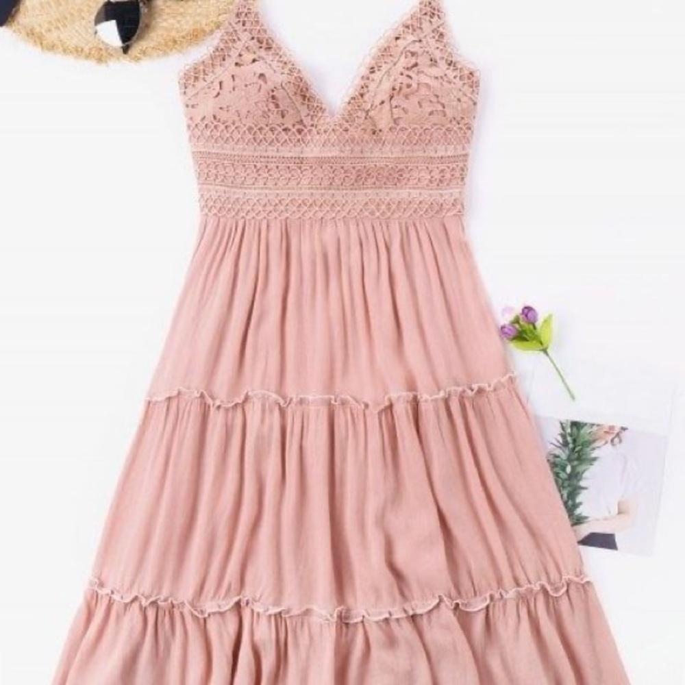 salmon flowy lace dress